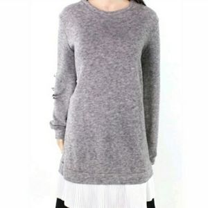 NWT Dex Soft, long Tunic Sweater w Chiffon trim hem